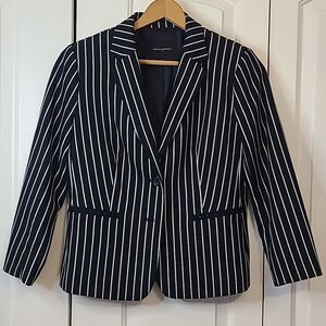 Banana Republic Navy & White Vertical Striped Blazer Two Button Pockets Size 8